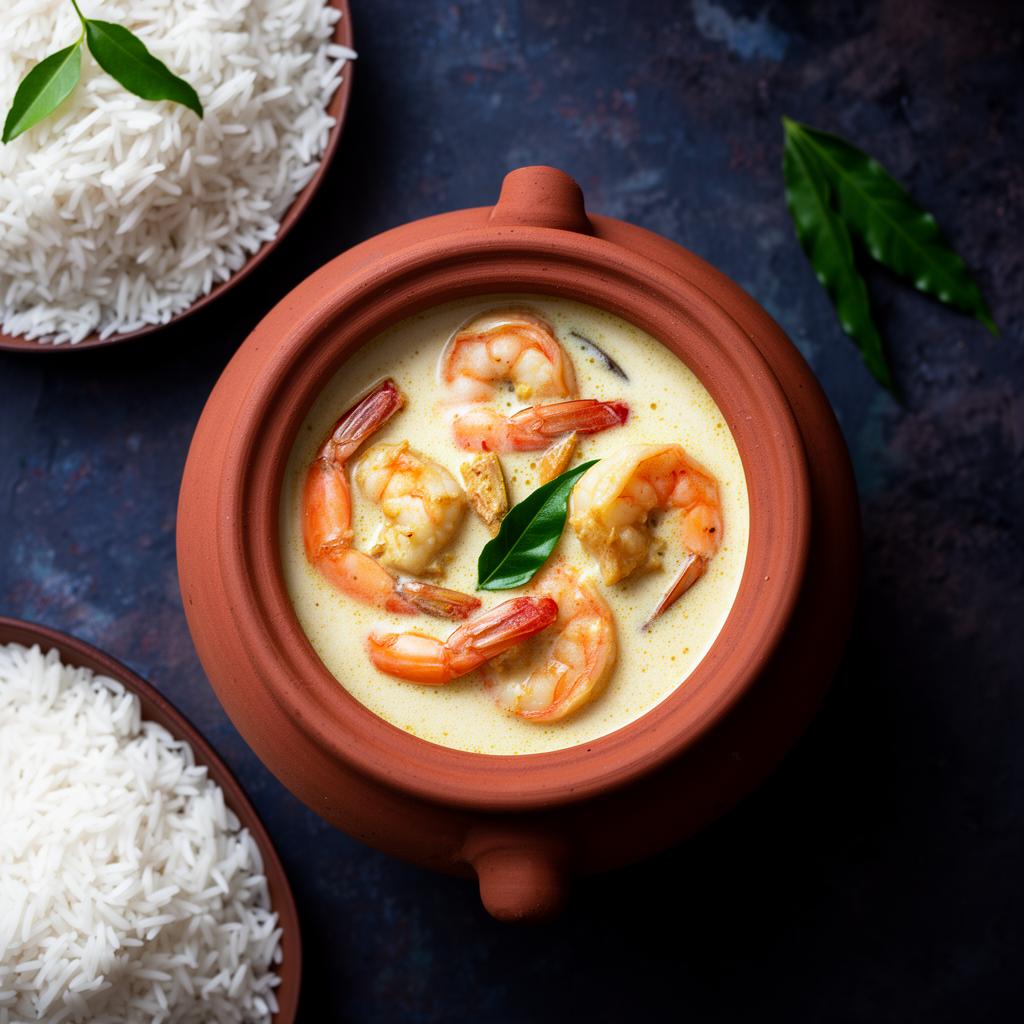 South Indian prawn coconut curry with rice